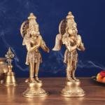 Brass Standing Hanuman and Garuda Divine Pair | 12" x 7" x 3.5" (30.5 x 17.8 x 8.9 cm) Each | 6 kg Total Sacred Art | Protection Duo